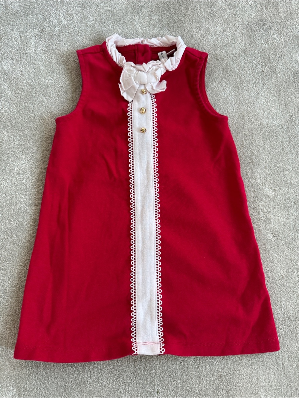 Janie and Jack Red Sleeveless A-Line Dress with White Ruffle Trim, size 3T